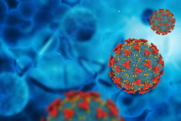 Ilustrație 3D a particulelor de coronavirus SARS-CoV-2